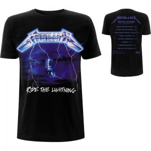 Metallica Unisex T-Shirt: Ride The Lightning Tracks (Black) (Back Print) (Medium)