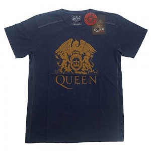 Queen Unisex T-Shirt: Classic Crest (Navy Blue) (Wash Collection) (X-Large)