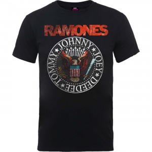 Ramones Unisex T-Shirt: Vintage Eagle Seal (Black) (Large)