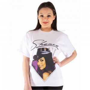 Shania Twain Unisex T-Shirt: Purple Photo (White) (Large)