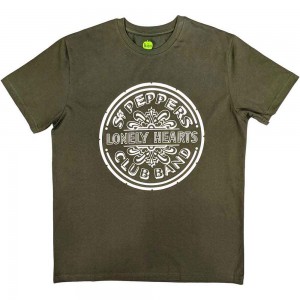 The Beatles Unisex T-Shirt: Lonely Hearts (Khaki Green) (Small)