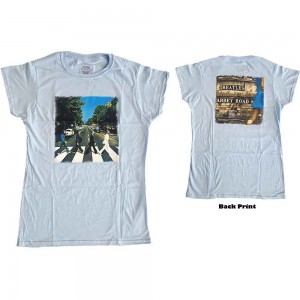 The Beatles Ladies T-Shirt: Vintage Abbey Road (Light Blue) (Back Print) (Medium)