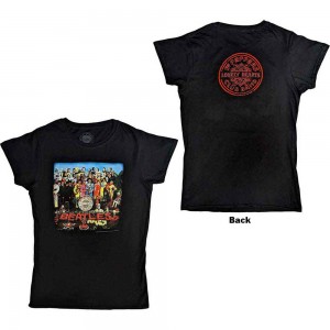 The Beatles Ladies T-Shirt: Vintage Sgt Pepper (Black) (Back Print) (X-Large)