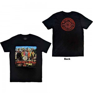 The Beatles Unisex T-Shirt: Vintage Sgt Pepper (Black) (Back Print) (Medium)