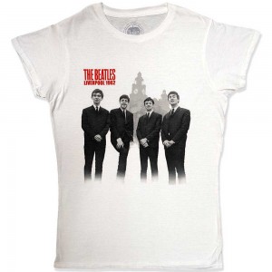 The Beatles Ladies T-Shirt: Beatles In Liverpool (White) (Large)