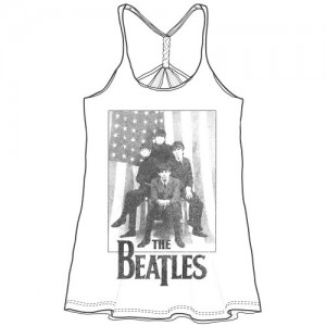 The Beatles Ladies Vest T-Shirt: Stars & Stripes (White) (Baby Doll) (Large)