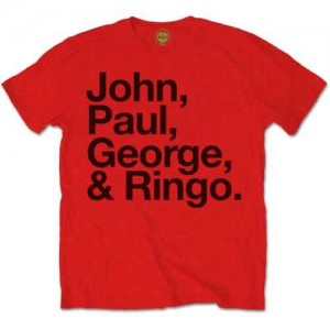 The Beatles Unisex T-Shirt: John, Paul, George & Ringo (Red) (Medium)