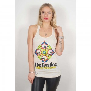 The Beatles Ladies Vest T-Shirt: Yellow Submarine & Portholes (Sand) (Medium)
