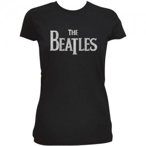 The Beatles Ladies T-Shirt: Drop T Crystals (Black) (Embellished) (Large)