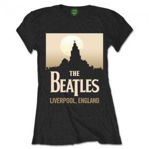 The Beatles Ladies T-Shirt: Liverpool, England (Black) (Large)