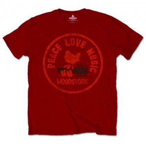Woodstock Unisex T-Shirt: Love Peace Music (Maroon Red) (Medium)