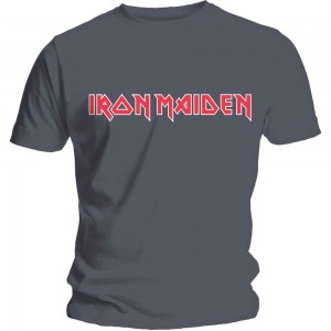 Iron Maiden Unisex T-Shirt: Classic Logo (Charcoal Grey) (Small)