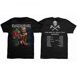 Iron Maiden Unisex T-Shirt: The Book of Souls European Tour V.1 (Black) (Back Print) (XX-Large)