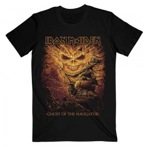 Iron Maiden Unisex T-Shirt: Ghost of the Navigator (Black) (Medium)