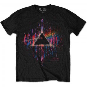 Pink Floyd Unisex T-Shirt: Dark Side of the Moon Pink Splatter (Black) (Large)