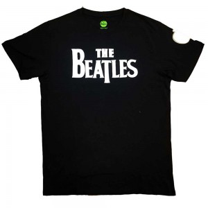 The Beatles Unisex T-Shirt: Drop T Logo App Slub (Black) (Applique) (Medium)