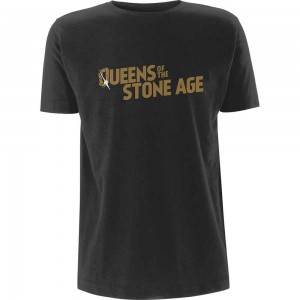 Queens Of The Stone Age Unisex T-Shirt: Metallic Text Logo (Grey) (Small)