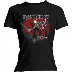 Iron Maiden Ladies T-Shirt: Trooper Red Sky (Black) (Medium)
