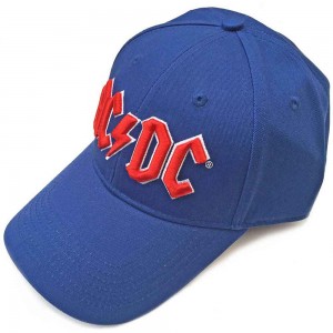 AC/DC Unisex Baseball Cap: Red Logo (Mid-Blue)