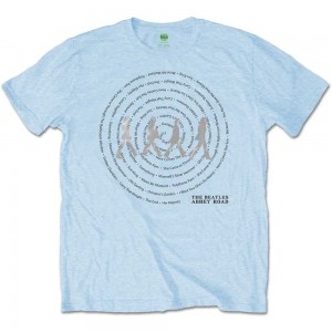 The Beatles Unisex T-Shirt: Abbey Road Songs Swirl Foiled (Light Blue) (Embellished) (Large)