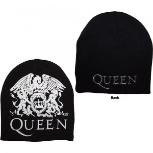 Queen Unisex Beanie Hat: Crest (Black) (Back Print)