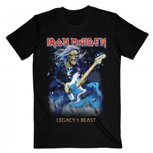 Iron Maiden Unisex T-Shirt: Eddie on Bass (Black) (Medium)