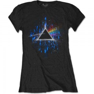 Pink Floyd Ladies T-Shirt: Dark Side of the Moon Blue Splatter (Black) (Small)