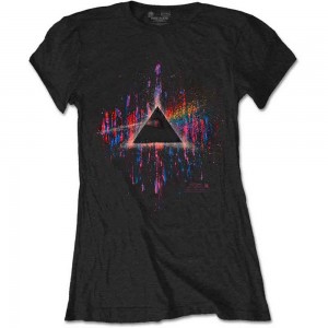 Pink Floyd Ladies T-Shirt: Dark Side of the Moon Pink Splatter (Black) (Small)