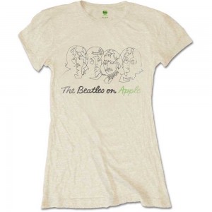 The Beatles Ladies T-Shirt: Outline Faces On Apple (Sand) (X-Large)