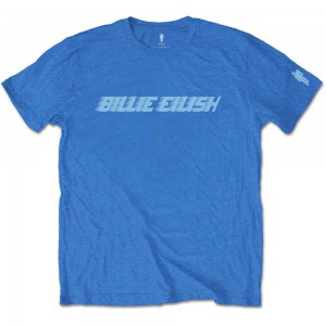 Billie Eilish Unisex T-Shirt: Blue Racer Logo (Blue) (Sleeve Print) (Medium)