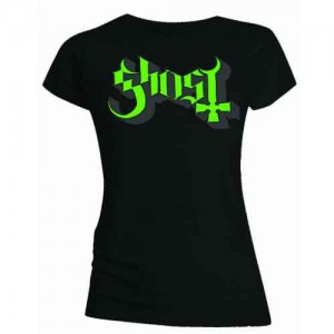 Ghost Ladies T-Shirt: Green/Grey Keyline Logo (Black) (Skinny Fit) (XX-Large)