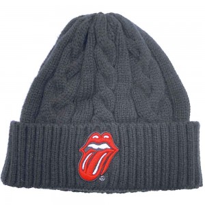 The Rolling Stones Unisex Beanie Hat: Classic Tongue (Black) (Cable Knit)