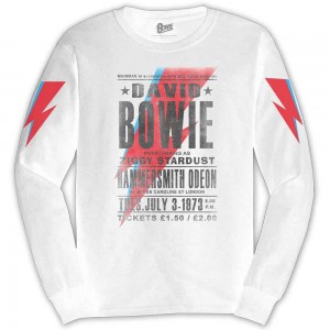 David Bowie Unisex Long Sleeve T-Shirt: Hammersmith Odeon (White) (Sleeve Print) (XX-Large)