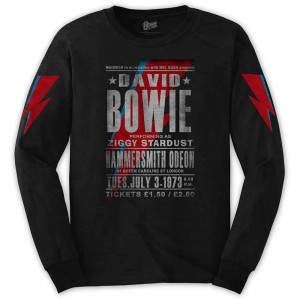 David Bowie Unisex Long Sleeve T-Shirt: Hammersmith Odeon (Black) (Sleeve Print) (X-Large)