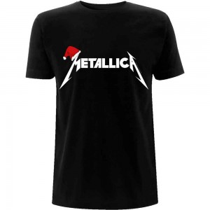 Metallica Unisex T-Shirt: Santa Hat Logo (Black) (Medium)
