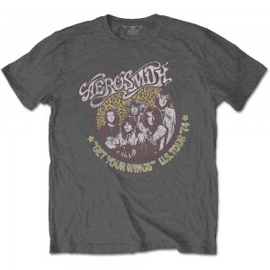 Aerosmith Unisex T-Shirt: Cheetah Print (Charcoal Grey) (Large)