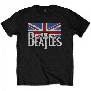 The Beatles Kids T-Shirt: Drop T Logo & Vintage Flag (Black) (3-4 Years)