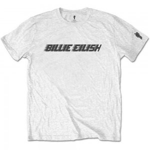 Billie Eilish Kids T-Shirt: Black Racer Logo (White) (Sleeve Print) (7-8 Years)