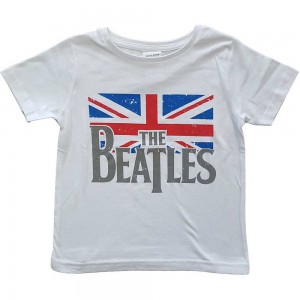 The Beatles Kids T-Shirt: Drop T Logo & Vintage Flag (White) (9-10 Years)