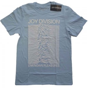 Joy Division Unisex T-Shirt: Unknown Pleasures White On Blue (Light Blue) (Small)