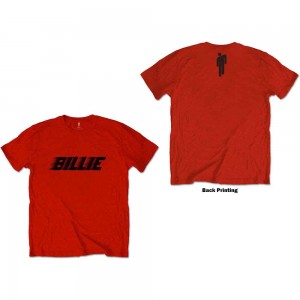 Billie Eilish Unisex T-Shirt: Racer Logo & Blohsh (Red) (Back Print) (Large)
