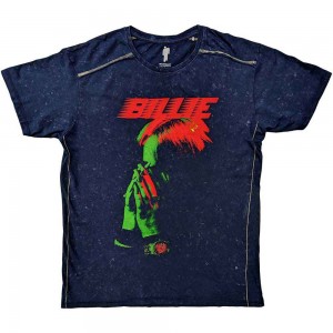 Billie Eilish Unisex T-Shirt: Hands Face (Navy Blue) (Wash Collection) (Small)