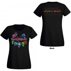 Iron Maiden Ladies T-Shirt: Legacy of the Beast Live Album Skulls (Black) (Back Print) (Large)