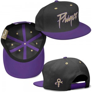 Prince Unisex Snapback Cap: Gold Logo & Symbol (Black & Purple)