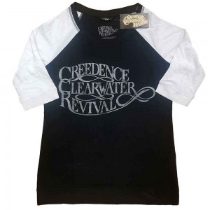 Creedence Clearwater Revival Ladies Raglan T-Shirt: Vintage Logo (Black & White) (XXXX-Large)
