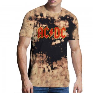 AC/DC Unisex T-Shirt: Logo (Dip Dye Tan And Black) (Wash Collection) (Medium)