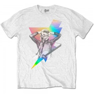 David Bowie Unisex T-Shirt: Holographic Bolt (White) (Foiled) (Small)