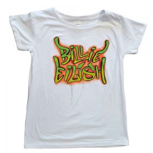 Billie Eilish Kids Girls T-Shirt: Graffiti (White) (Skinny Fit) (9-10 Years)