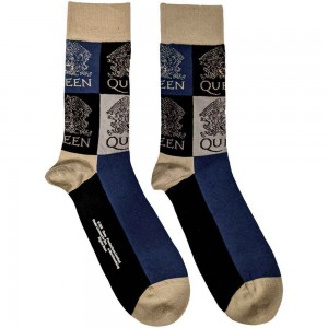 Queen Unisex Ankle Socks: Crest Blocks (Navy Blue) (UK Size 7 - 11)