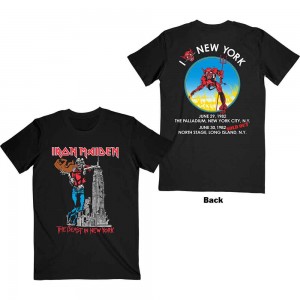 Iron Maiden Unisex T-Shirt: The Beast In New York (Black) (Back Print) (X-Large)